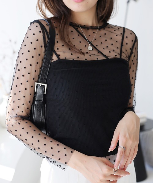 LAFFMO（ラフモ）の「ドットデザインシースルートップス（その他トップス・レディース・ブラック/ベージュ・F）」の6枚目の写真