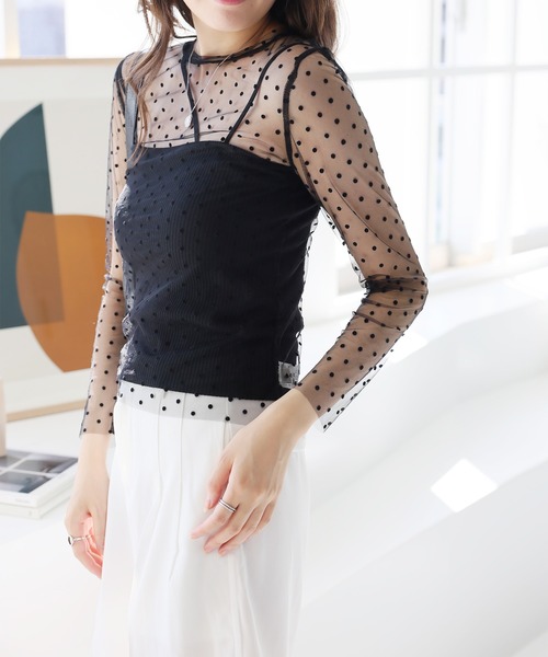 LAFFMO（ラフモ）の「ドットデザインシースルートップス（その他トップス・レディース・ブラック/ベージュ・F）」の7枚目の写真