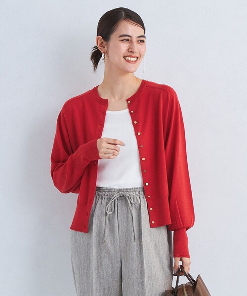 green label relaxing（グリーンレーベルリラクシング）の「EVERY エブリィ ニット クルーネック 2WAY カーディガン -ウォッシャブル-（カーディガン/ボレロ・レディース・グレー/ブラック/ライトブルー/ダークブラウン/レッド/ダークグレー/ロイヤルブルー・FREE）」の8枚目の写真