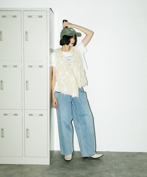 KBF（ケイビーエフ）の「シャギーニットリボンベスト（ベスト・レディース・アイボリー/チャコールグレー・ONE）」の8枚目の写真