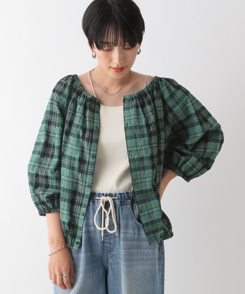LEPSIM(レプシィム)の「マルチWAYチェックブラウス 130286(シャツ/ブラウス・レディース・ホワイト×ブラック/グリーン・FREE)」の2枚目の写真