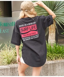 anap mimpi | サーフ フロッキー刺繍 コットン ビッグ Tシャツ 半袖(Tシャツ/カットソー)