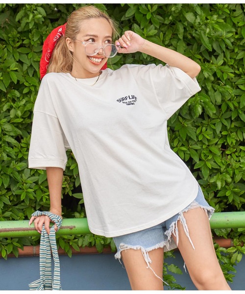 anap mimpi（アナップミンピ）の「サーフ フロッキー刺繍 コットン ビッグ Tシャツ 半袖（Tシャツ/カットソー・レディース・ブラック/オフホワイト・FREE）」の5枚目の写真