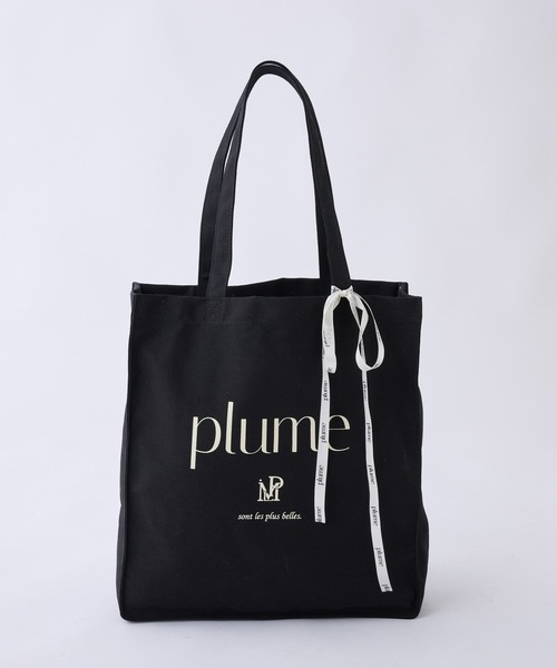 one after another NICE CLAUP（ワンアフターアナザーナイスクラップ）の「【plume】リボン付きキャンバストートバッグ（トートバッグ・レディース・ブラック/ピンク/アイボリー・FREE）」の6枚目の写真