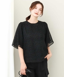 MK MICHEL KLEIN | 2024AW/フロッキードット柄フレアスリーブカットソー/洗える(Tシャツ/カットソー)
