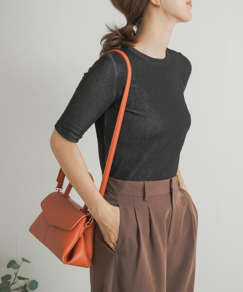 URBAN RESEARCH DOORS(アーバンリサーチドアーズ)の「配色リブ5分袖プルオーバー(Tシャツ/カットソー・レディース・オレンジ/グレー系その他/ブラック・MEDIUM)」の5枚目の写真