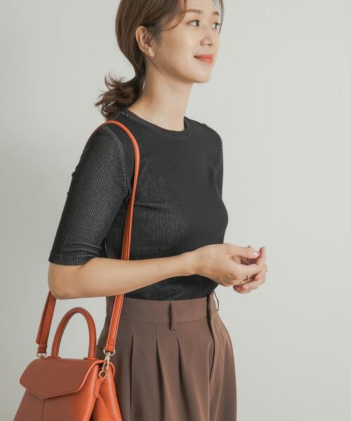 URBAN RESEARCH DOORS(アーバンリサーチドアーズ)の「配色リブ5分袖プルオーバー(Tシャツ/カットソー・レディース・オレンジ/グレー系その他/ブラック・MEDIUM)」の6枚目の写真