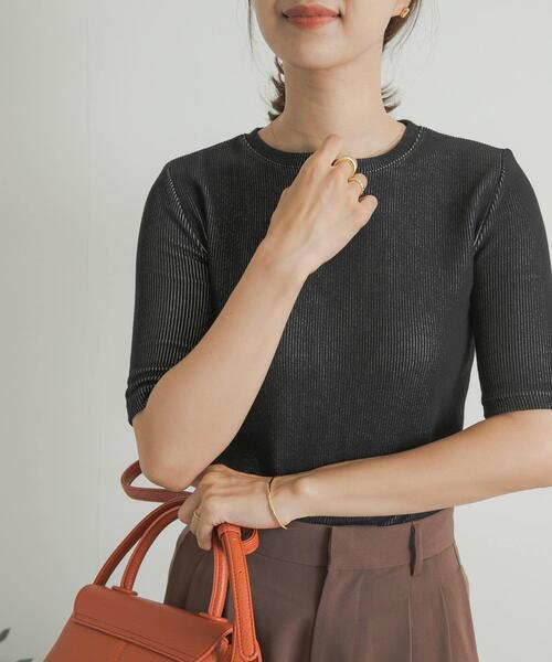 URBAN RESEARCH DOORS(アーバンリサーチドアーズ)の「配色リブ5分袖プルオーバー(Tシャツ/カットソー・レディース・オレンジ/グレー系その他/ブラック・MEDIUM)」の10枚目の写真