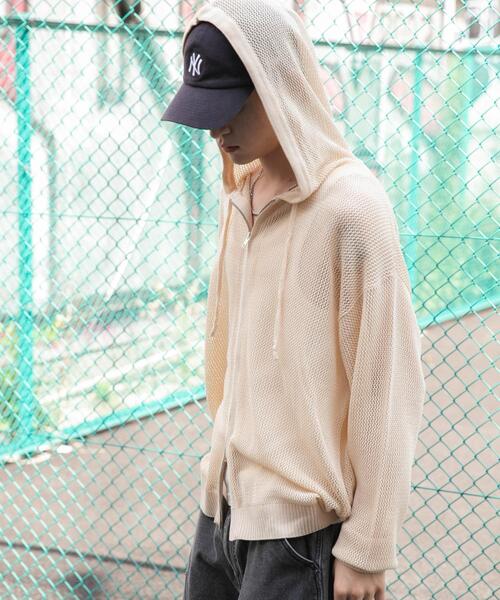 WEGO(ウィゴー)の「WEGO/メッシュニットZIPパーカー(カーディガン/ボレロ・メンズ・アイボリー/ブラック・MEDIUM/LARGE)」の13枚目の写真