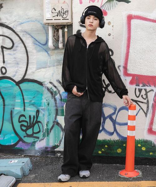 WEGO(ウィゴー)の「WEGO/メッシュニットZIPパーカー(カーディガン/ボレロ・メンズ・アイボリー/ブラック・MEDIUM/LARGE)」の9枚目の写真