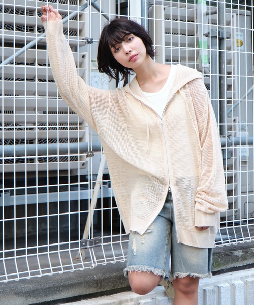 WEGO(ウィゴー)の「WEGO/メッシュニットZIPパーカー(カーディガン/ボレロ・メンズ・アイボリー/ブラック・MEDIUM/LARGE)」の20枚目の写真