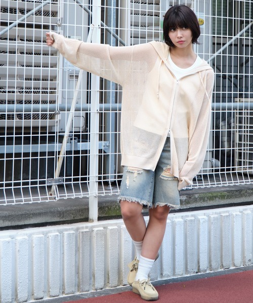 WEGO(ウィゴー)の「WEGO/メッシュニットZIPパーカー(カーディガン/ボレロ・メンズ・アイボリー/ブラック・MEDIUM/LARGE)」の21枚目の写真