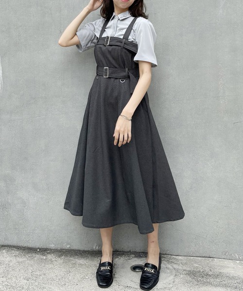 NICOLE CLUB（ニコル　クラブ）の「ダブルベルテッドジャンパースカート（ジャンパースカート・レディース・ブラック/ベージュ/チャコール・MEDIUM）」の16枚目の写真