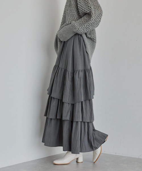 VIS（ビス）の「【洗える】アシメ段々ティアードスカート（スカート・レディース・チャコールグレー/ベージュ系その他・FREE）」の2枚目の写真