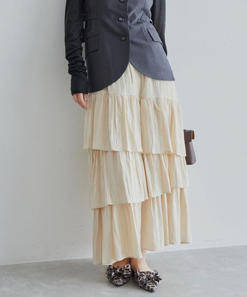 VIS（ビス）の「【洗える】アシメ段々ティアードスカート（スカート・レディース・チャコールグレー/ベージュ系その他・FREE）」の10枚目の写真