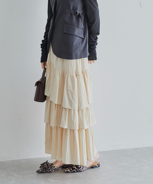 VIS（ビス）の「【洗える】アシメ段々ティアードスカート（スカート・レディース・チャコールグレー/ベージュ系その他・FREE）」の9枚目の写真