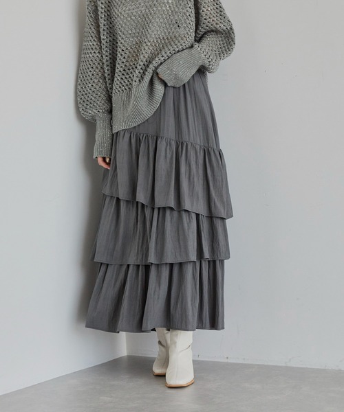 VIS（ビス）の「【洗える】アシメ段々ティアードスカート（スカート・レディース・チャコールグレー/ベージュ系その他・FREE）」の8枚目の写真