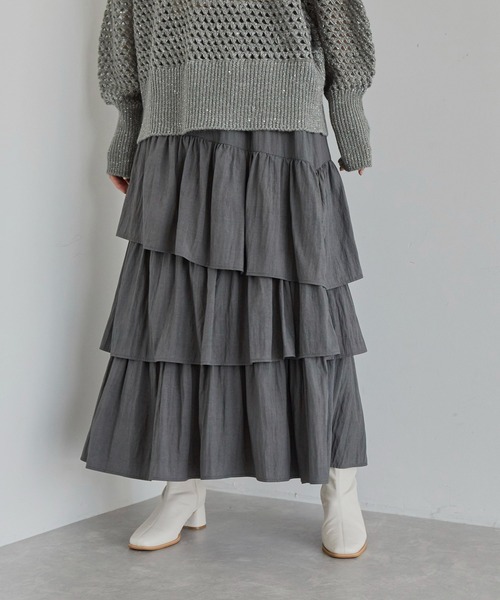 VIS（ビス）の「【洗える】アシメ段々ティアードスカート（スカート・レディース・チャコールグレー/ベージュ系その他・FREE）」の7枚目の写真