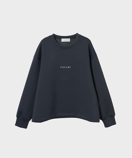 美品【CULLNI】クルーネック スウェット 長袖トレーナー 刺繍 ロゴ 黒 2 CULLNI Logo Embroidery Double Knit Pullover（スウェット