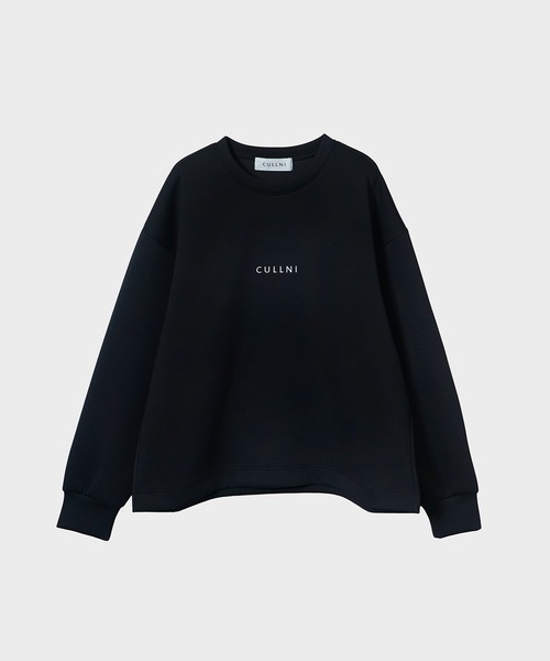 美品【CULLNI】クルーネック スウェット 長袖トレーナー 刺繍 ロゴ 黒 2 CULLNI Logo Embroidery Double Knit Pullover（スウェット
