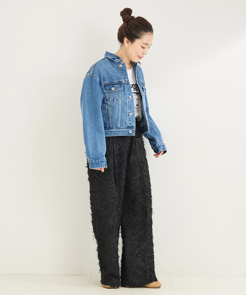 B.C STOCK(ベーセーストック)の「カットジャカードパンツ(スラックス・レディース・ブラック/アイボリー・SMALL/MEDIUM)」の4枚目の写真