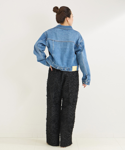 B.C STOCK(ベーセーストック)の「カットジャカードパンツ(スラックス・レディース・ブラック/アイボリー・SMALL/MEDIUM)」の3枚目の写真