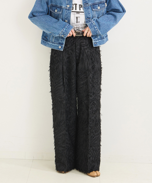 B.C STOCK(ベーセーストック)の「カットジャカードパンツ(スラックス・レディース・ブラック/アイボリー・SMALL/MEDIUM)」の6枚目の写真