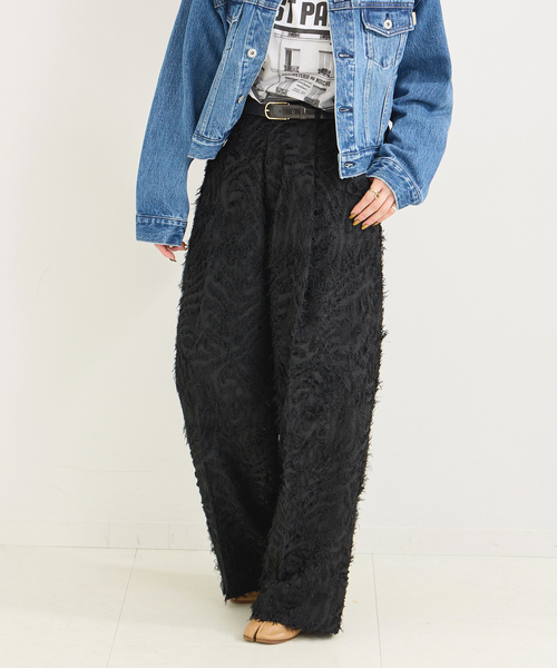 B.C STOCK(ベーセーストック)の「カットジャカードパンツ(スラックス・レディース・ブラック/アイボリー・SMALL/MEDIUM)」の5枚目の写真