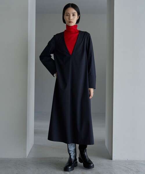 【セール】【洗える】ウールライク Vネックワンピース（ワンピース）｜UNFILO（アンフィーロ）