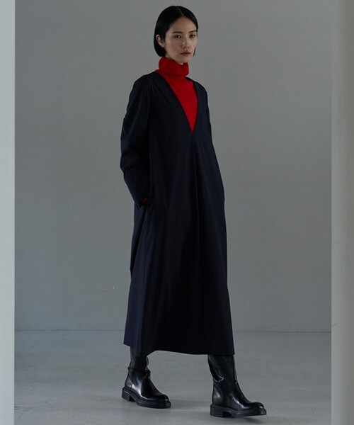 【セール】【洗える】ウールライク Vネックワンピース（ワンピース）｜UNFILO（アンフィーロ）