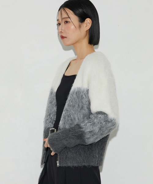 Firsthand（ファーストハンド）の「Firsthand/ファーストハンド リサイクルシャギーグラデーションZIPカーディガン / ジップカーデ（カーディガン/ボレロ・レディース・オフホワイト/サックスブルー/オレンジ・FREE）」の7枚目の写真