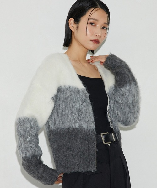 Firsthand（ファーストハンド）の「Firsthand/ファーストハンド リサイクルシャギーグラデーションZIPカーディガン / ジップカーデ（カーディガン/ボレロ・レディース・オフホワイト/サックスブルー/オレンジ・FREE）」の10枚目の写真