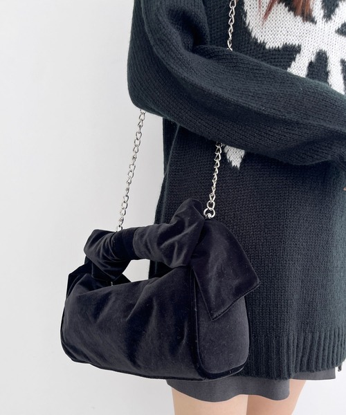 Heather（ヘザー）の「リボンミディBAG　202390（ハンドバッグ・レディース・シルバー/ブラック系/ブラック・ONE SIZE）」の3枚目の写真