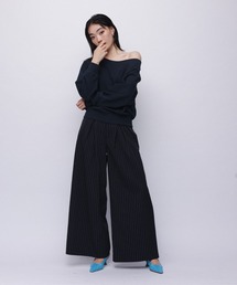ストライプワイドスラックス/縦ラインデザイン × ワイドシルエット