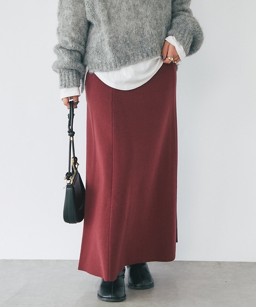 《高見え・あったかボトム》ニットマーメイドスカート