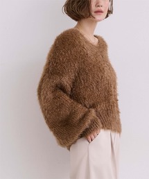 美品♡オーバーサイズニット ブラウン ポケット ニット セーター オーバーサイズ畦編みVネックニット