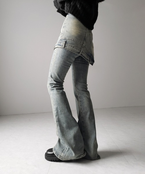 me+em select(ミームセレクト)の「※※【 2color / 4size 】レイヤードウエストヴィンテージフレアデニム /layered waist vintage flare denim(デニムパンツ・レディース・ブラック/ブルー・SMALL/MEDIUM/LARGE/X-LARGE)」の11枚目の写真