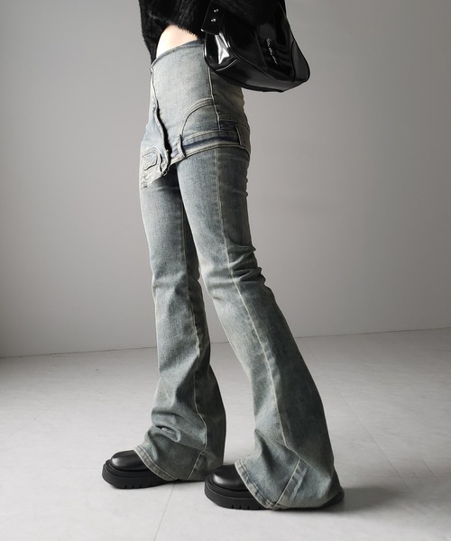 me+em select(ミームセレクト)の「※※【 2color / 4size 】レイヤードウエストヴィンテージフレアデニム /layered waist vintage flare denim(デニムパンツ・レディース・ブラック/ブルー・SMALL/MEDIUM/LARGE/X-LARGE)」の12枚目の写真