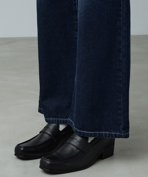 CALLNE】Squaretoe Real Leather Heel Loafer / スクエアトゥリアル