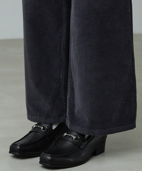 【CALLNE】スクエアトゥリアルレザーヒールローファー　42 CALLNE】Squaretoe Real Leather Heel Loafer / スクエアトゥリアル