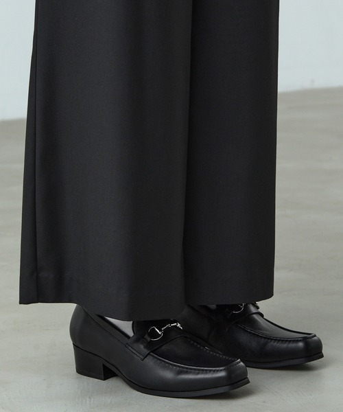 スクエアトゥ 革靴 ローファー 黒 レザー CALLNE ローファー 「CALLNE」Squaretoe Real Leather Heel Loafer