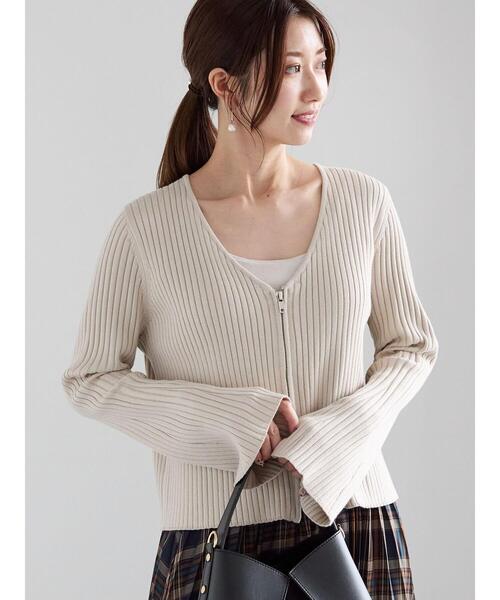 極美品【Reneルネ】リボン付きダブルジップカーディガン34 安い 価格ファッション - 極美品【Reneルネ】リボン付きダブル
