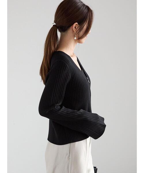 セール】リブダブルジップVネックカーディガン（カーディガン/ボレロ