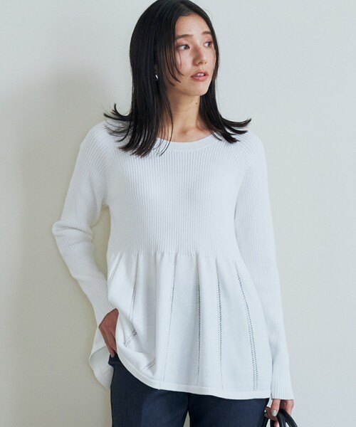 ニット セーター 切り替えペプラムニット「洗える」 レディース THE SHOP TK ニット セーター 切り替えペプラムニット「洗える