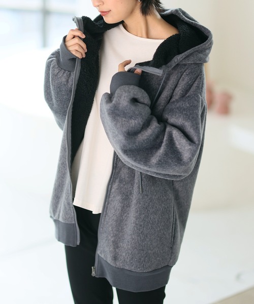 首元まで暖か裏ボア&シャギーハイネックパーカー（パーカー）｜itto