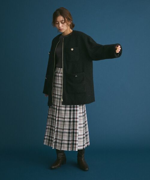 Green　Parks（グリーンパークス）の「ワイドプリーツチェックスカート（スカート・レディース・ブラウン/グレイッシュベージュ/ブルー・FREE）」の5枚目の写真