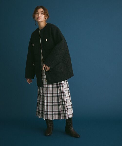 Green　Parks（グリーンパークス）の「ワイドプリーツチェックスカート（スカート・レディース・ブラウン/グレイッシュベージュ/ブルー・FREE）」の6枚目の写真