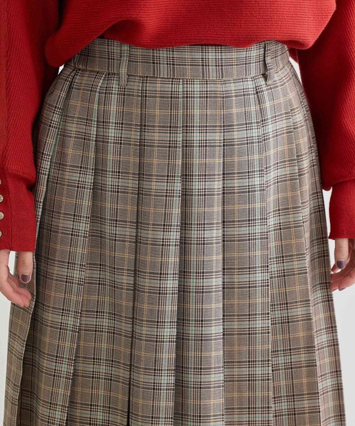 Green　Parks（グリーンパークス）の「ワイドプリーツチェックスカート（スカート・レディース・ブラウン/グレイッシュベージュ/ブルー・FREE）」の13枚目の写真