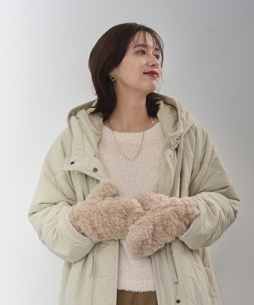 studio CLIP（スタディオクリップ）の「紐付きボアミトングローブ（手袋・レディース・チャコール/アイボリー/ブルー・FREE）」の5枚目の写真