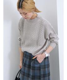 Samansa Mos2 blue | 【マシンウォッシャブル】ケーブルニットプルオーバー(ニット/セーター)